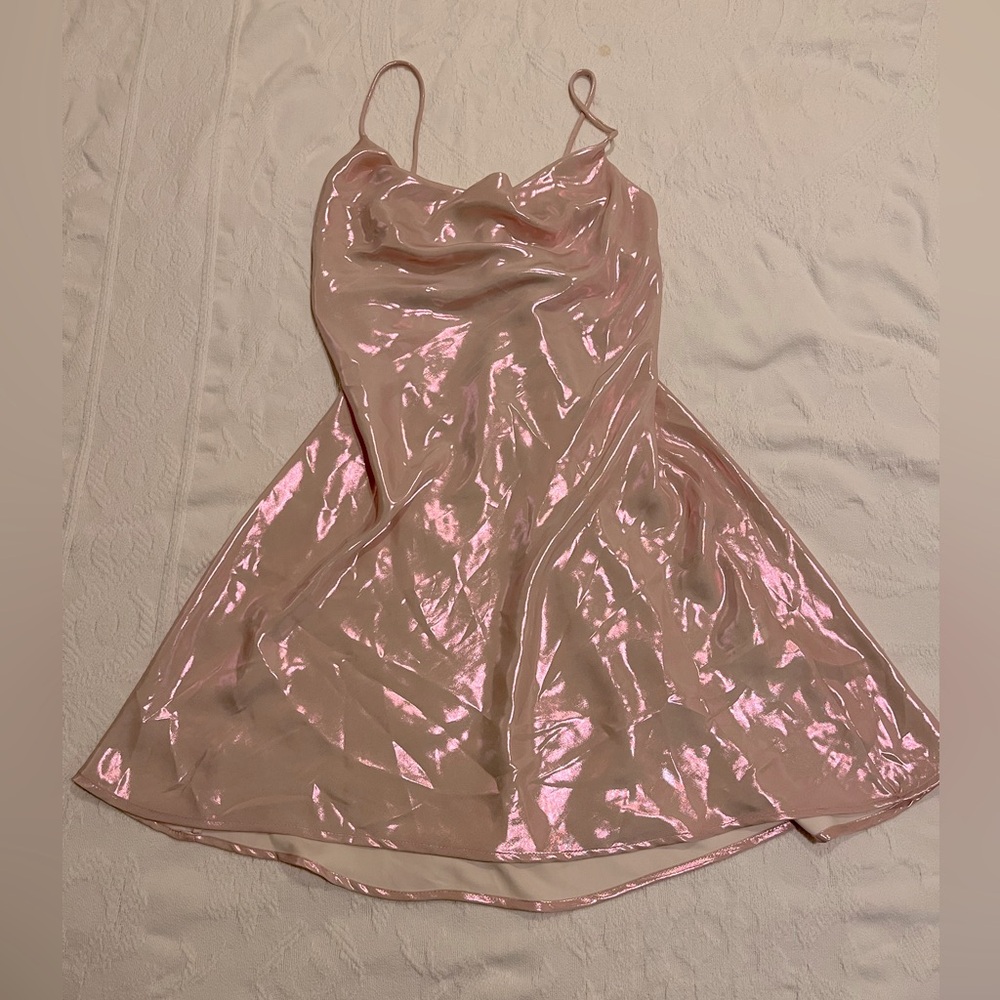 Zara Light Pink Metallic Slip Dress Size M